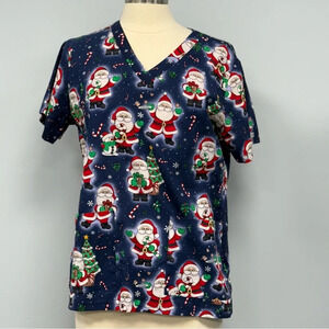 Med Couture Christmas Scrub Top L Santa Cookies Winter Novelty Holiday Scrubs RN
